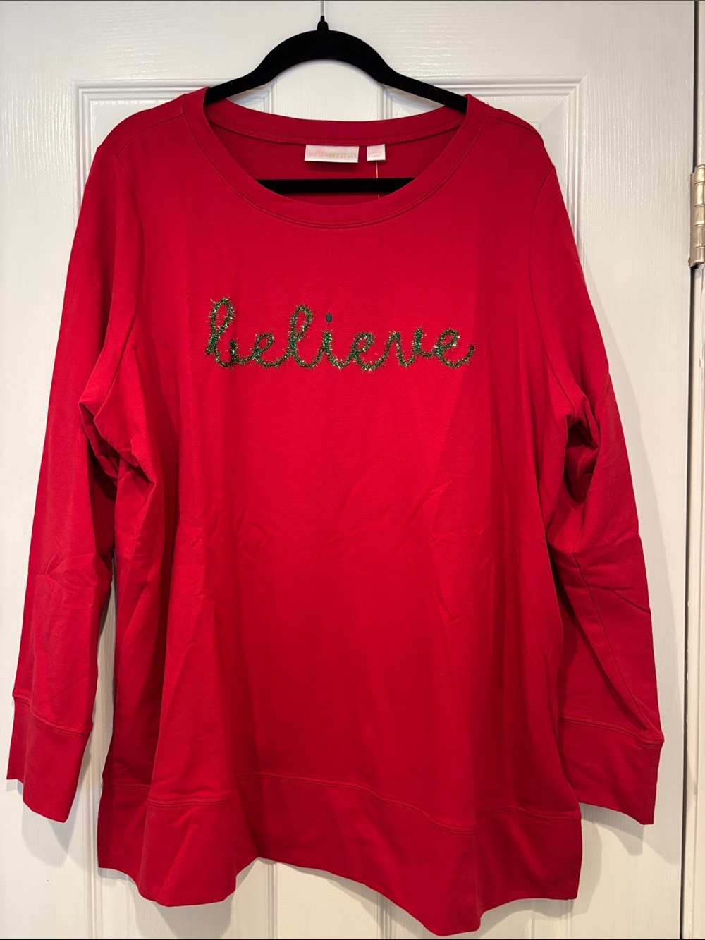 Belle by Kim Gravel Red "Believe" Embellished Long-Sleeve Tunic
